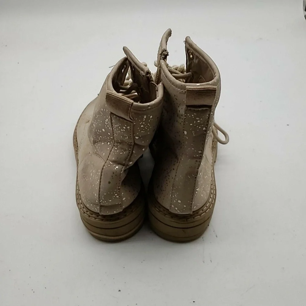 Elia Shoes Kids Size 3 Beige Speckled Combat Ankle Boots Lace Up Zip Lined